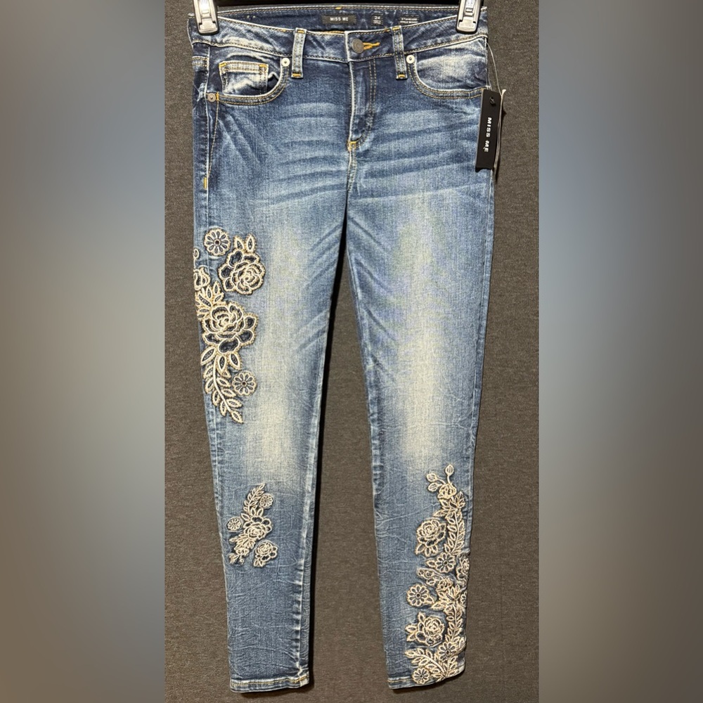Miss Me Embroidered Blue Ankle Jeans